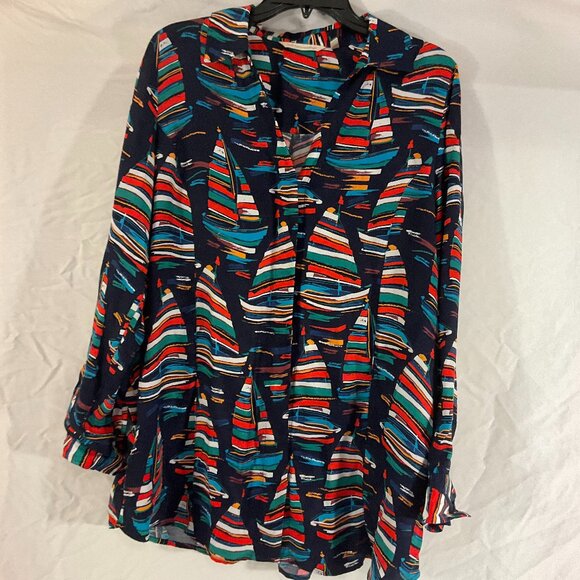 Soft Surroundings Sailboats Top, Tunic Button Down SZ M - Picture 1 of 3